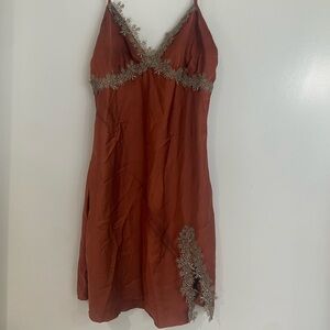 Vintage Lace Neckline & Slit
Burnt Orange Slip Dress size medium